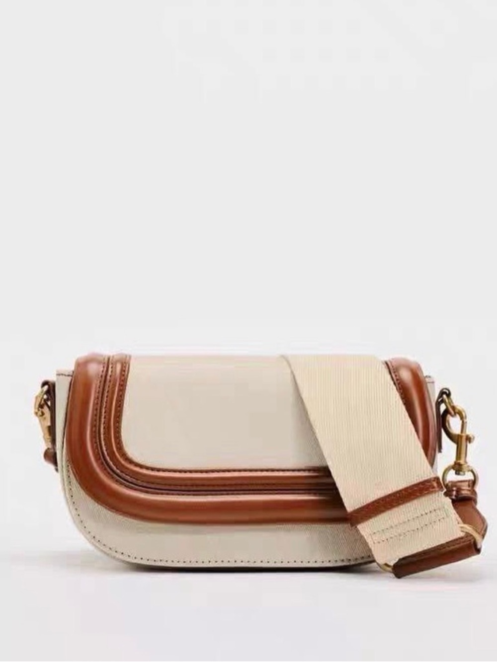 Zara Crossbody Bag - Cream and Brown with Wide Strap